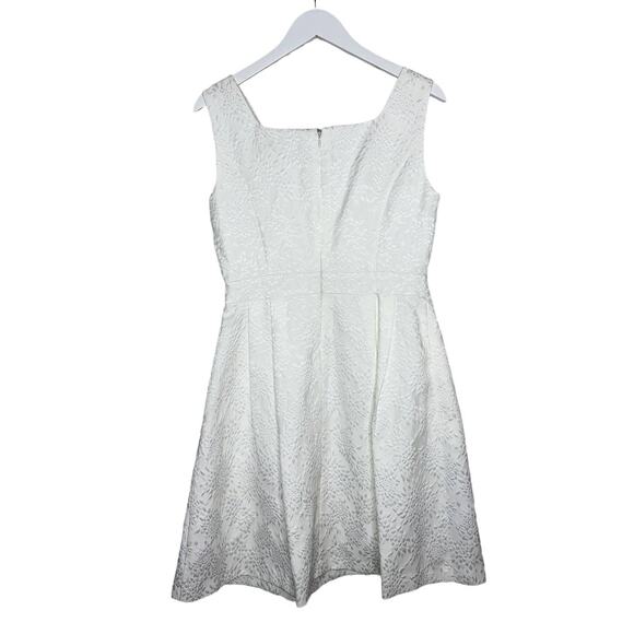 Ellen Tracy Floral Texture Fit & Flare Ivory White Dress Rhinestone Belt  8P - Picture 7 of 11